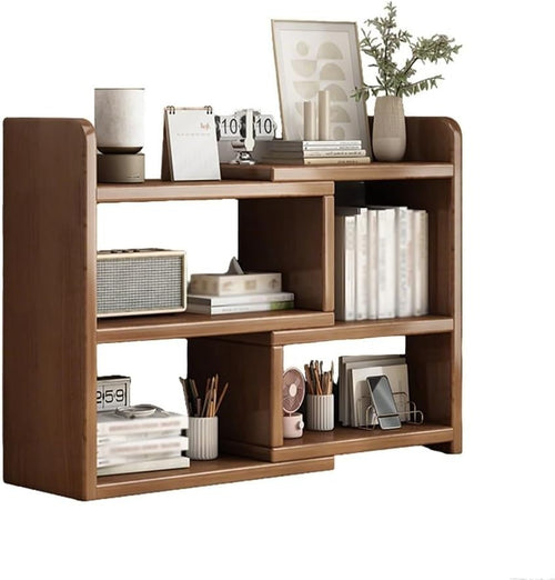 Expandable 2-Tier Wood Desktop Bookshelf | Adjustable Countertop Storage Rack