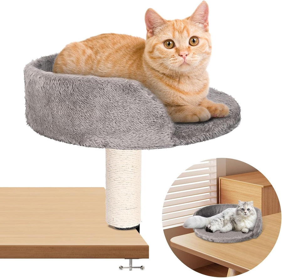 Desk Cat Bed with Scratching Post Plush Cat Hammock Desktop Perch