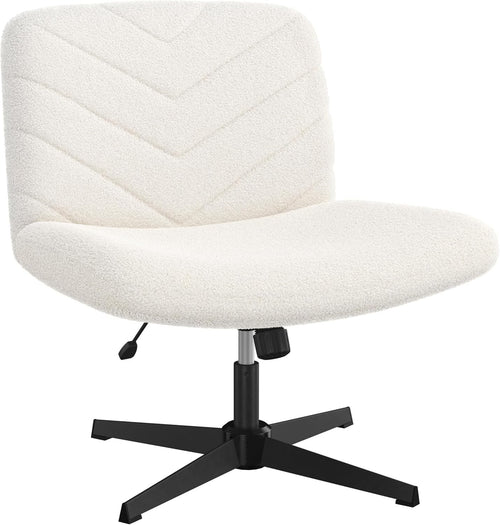 Boucle Office Desk Chair Adjustable Height Armless Swivel Ivory Home Study