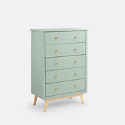 Tall 5-Drawer Chest Grey-Green Dresser 86 cm Bedroom Storage Pine Legs