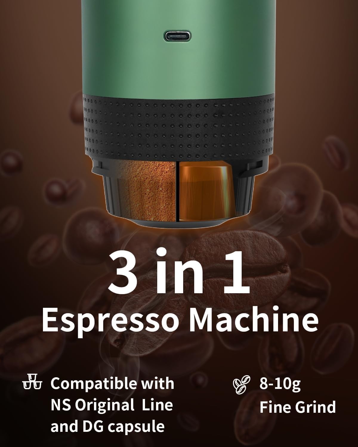 Portable 20Bar Travel Espresso Maker Self-Heating Mini Coffee Machine for Pods