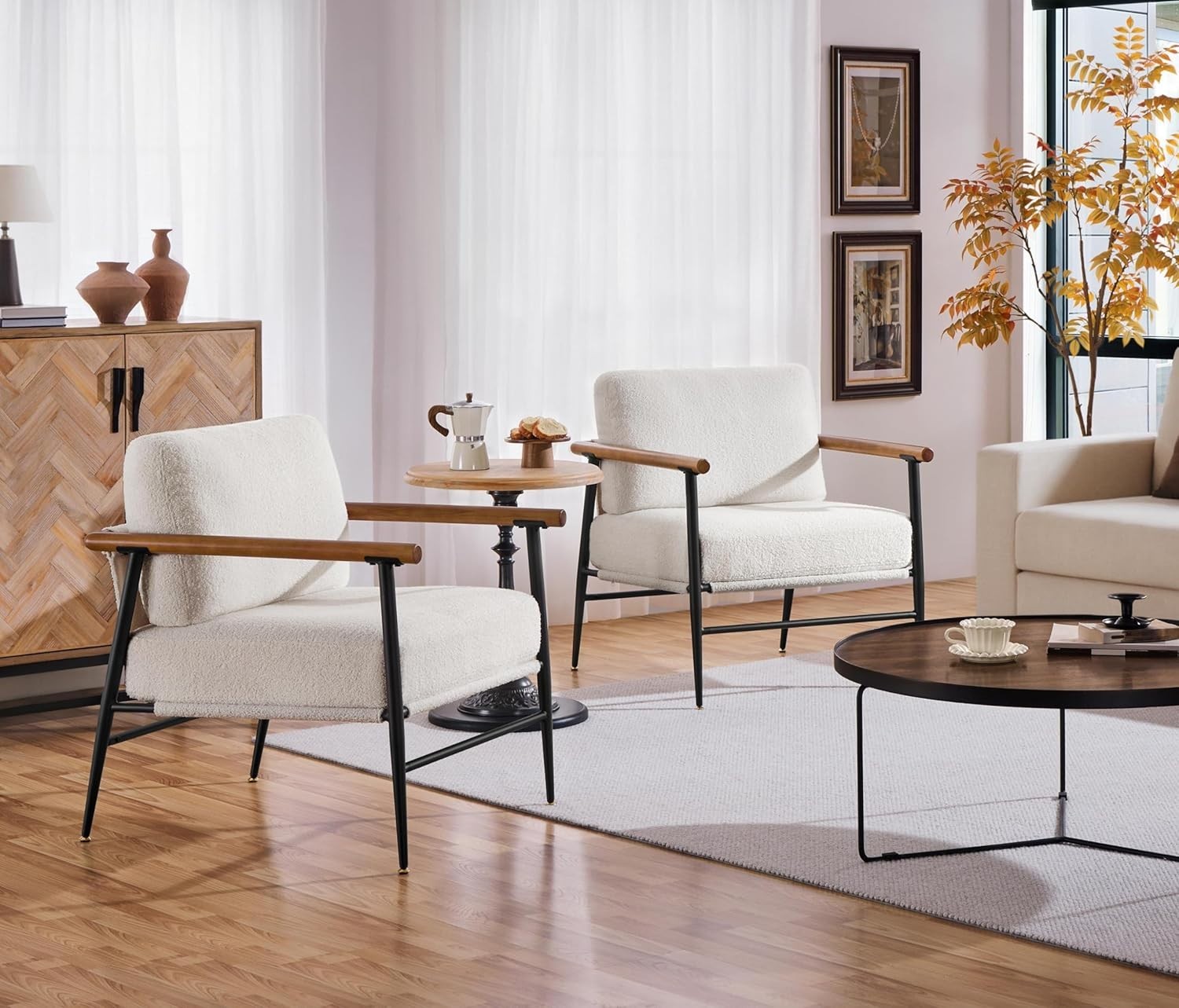 Modern Boucle Accent Armchair Plush Comfy Seat Metal Frame Lounge Chair