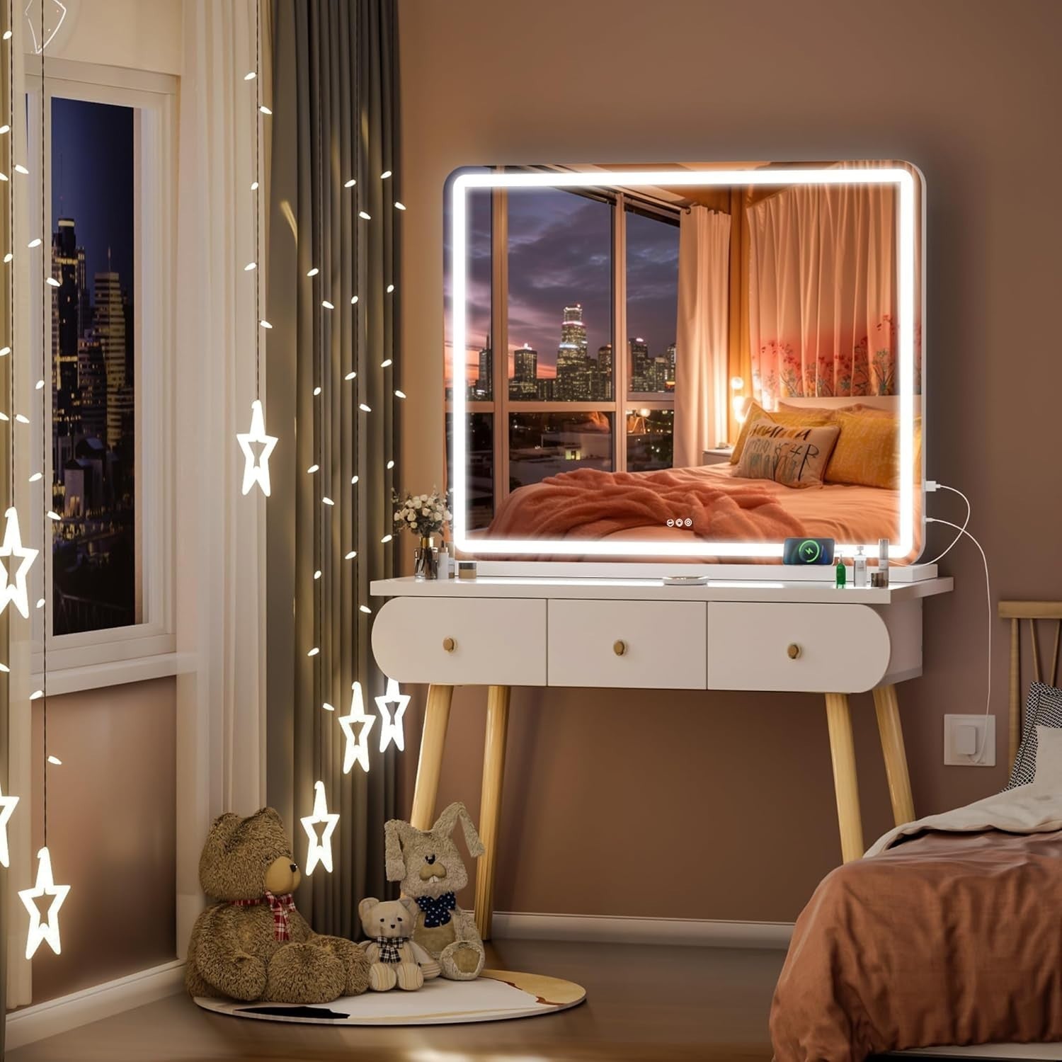 LED Makeup Mirror 95x65cm Vanity Lighted Touch Control Dimmable