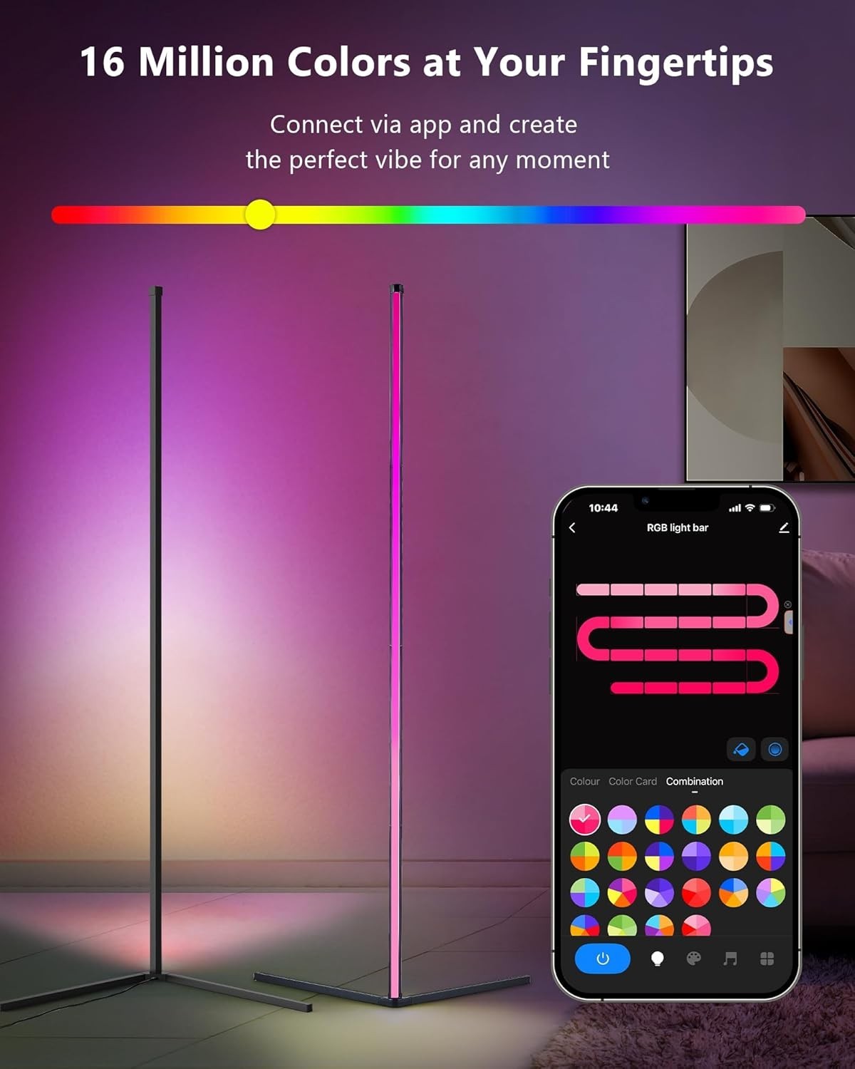 Smart RGBIC LED Floor Lamp 2-Pack, App & Alexa Control, 150cm Dimmable