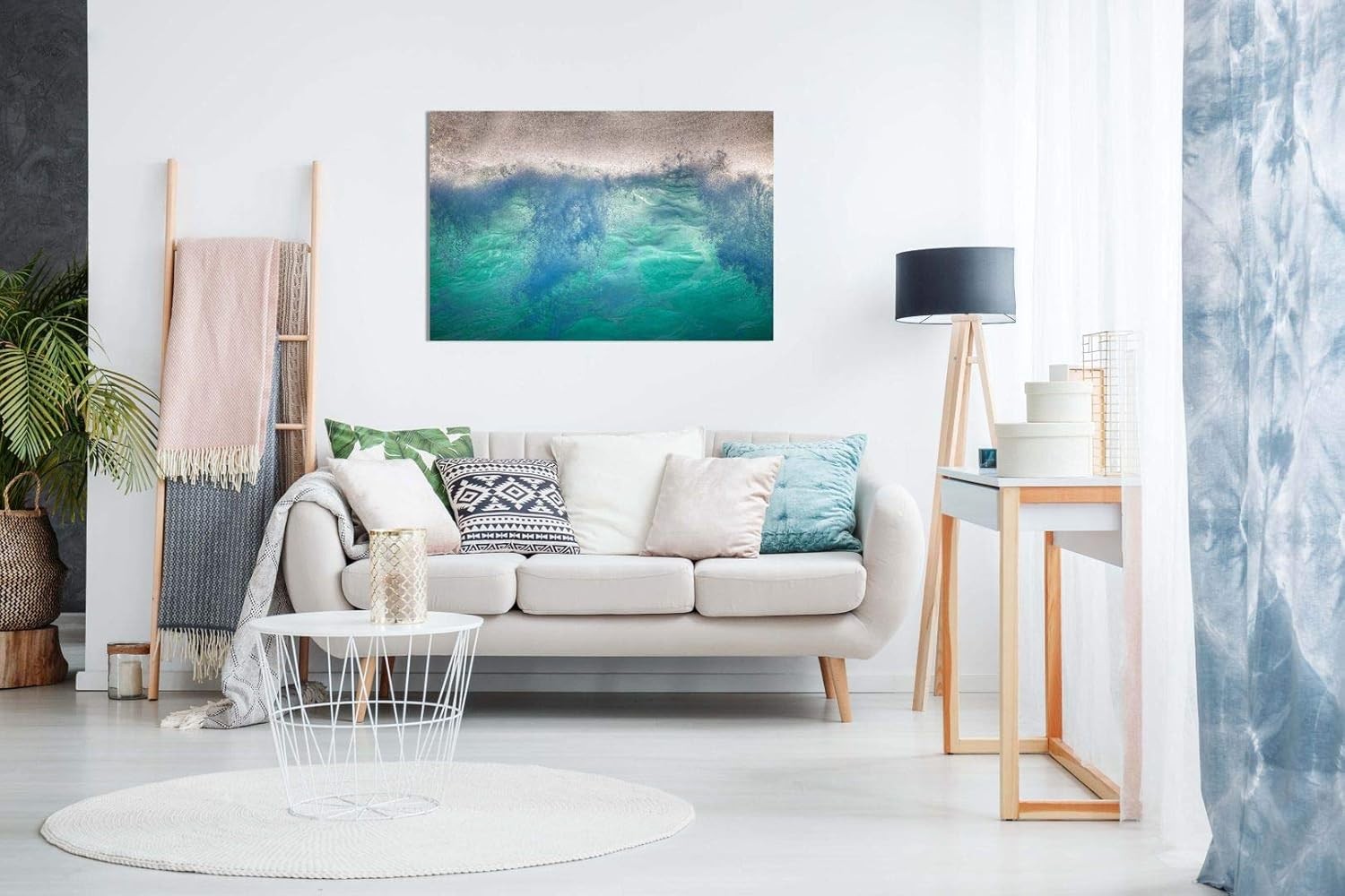 Large Abstract Beach Canvas Wall Art Turquoise Ocean Waves Living Room Decor 36x