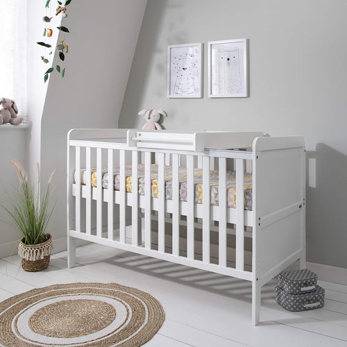 3in1 Mini Cot Bed with Drawer Toddler Sofa Adjustable Height Wooden Frame White