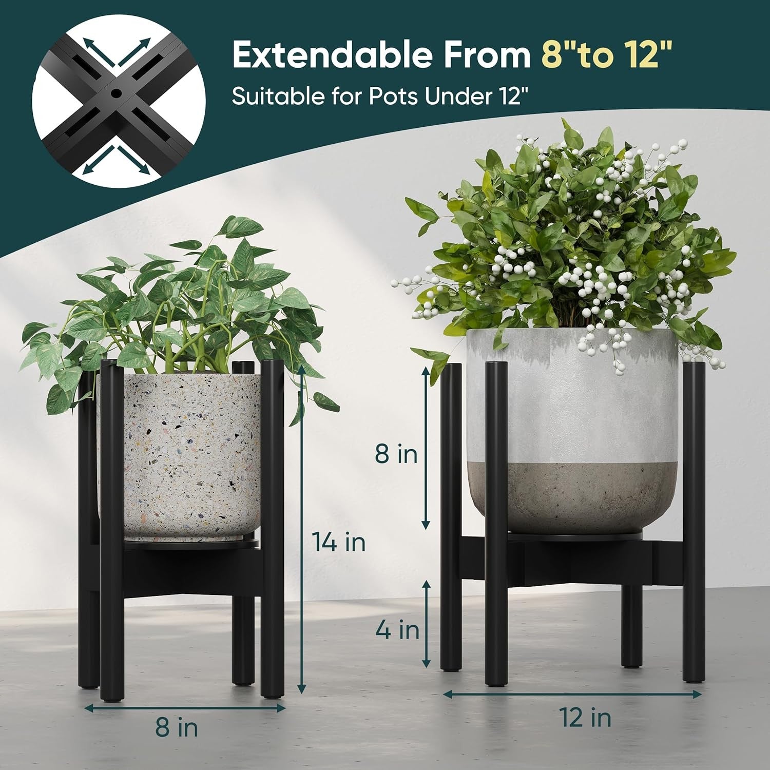 Adjustable Bamboo Plant Stand with Removable Tray | Indoor Wooden Pot Holder