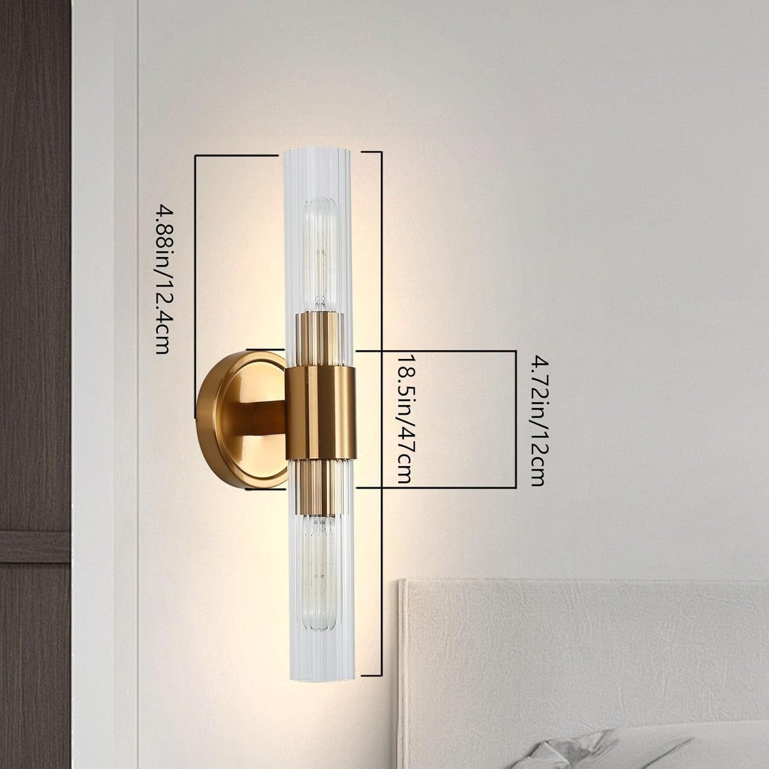 Dimmable Vintage Wall Sconce Light with Glass Shade & E27 Bulb Socket