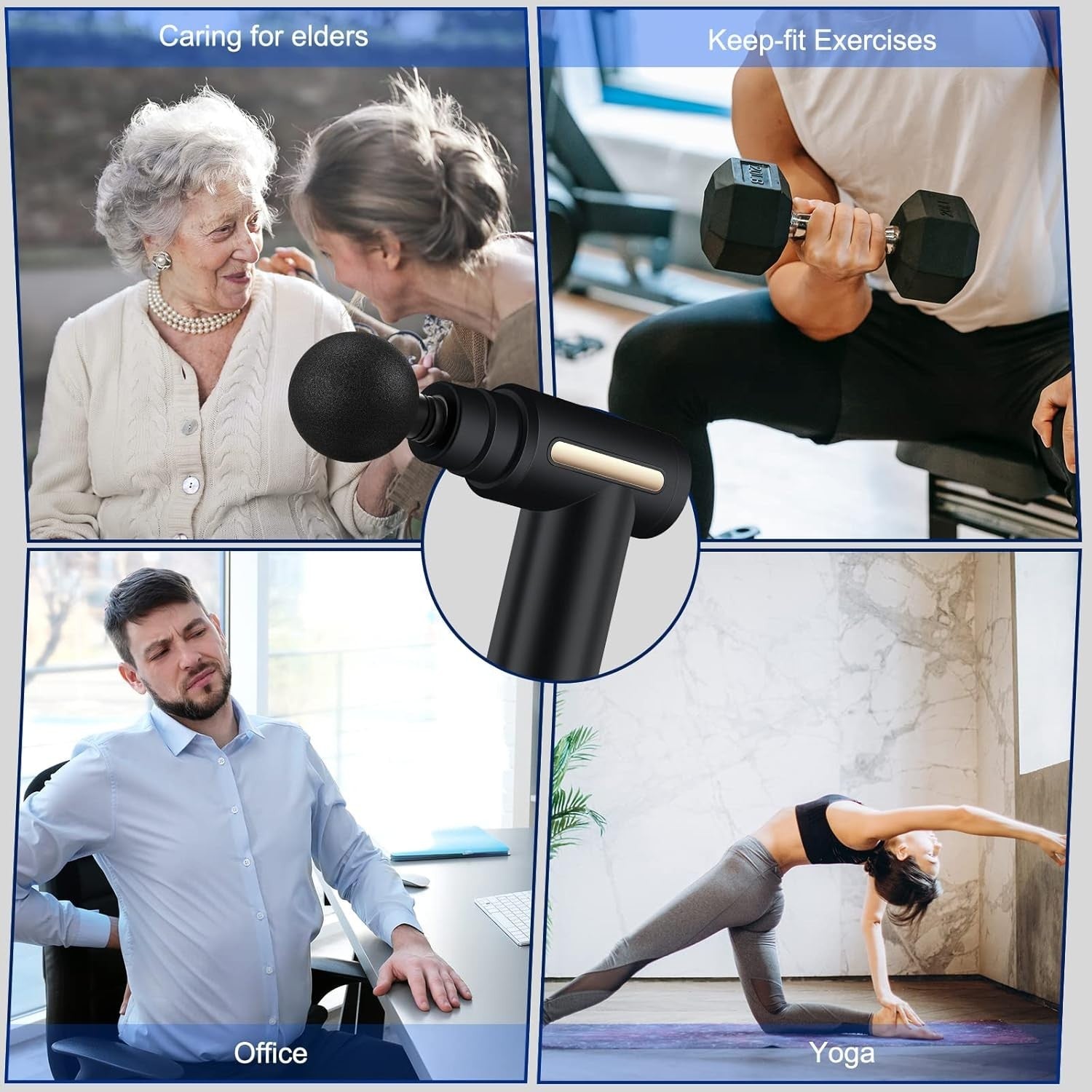 Mini Deep Tissue Massage Gun Portable Muscle Massager Quiet 6 Speeds 4 Heads