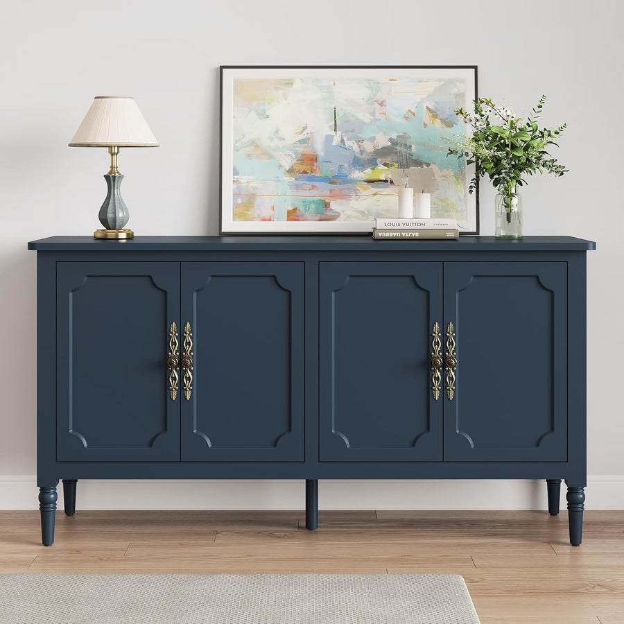 58" Mid Century Sideboard Cabinet with Storage, Adjustable Shelves, Blue