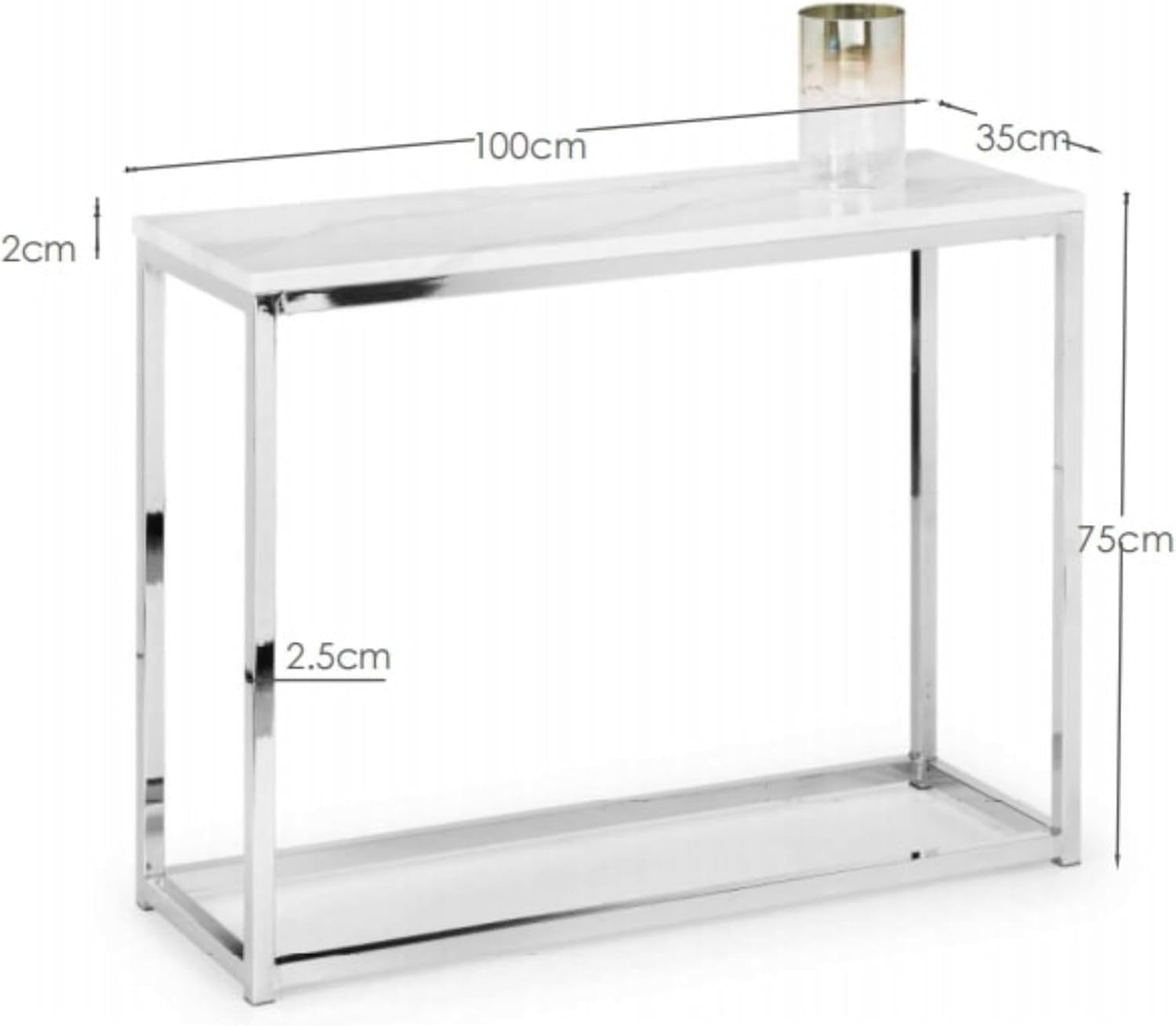 Elegant White Marble Console Table with Chrome Frame - Sleek & Durable