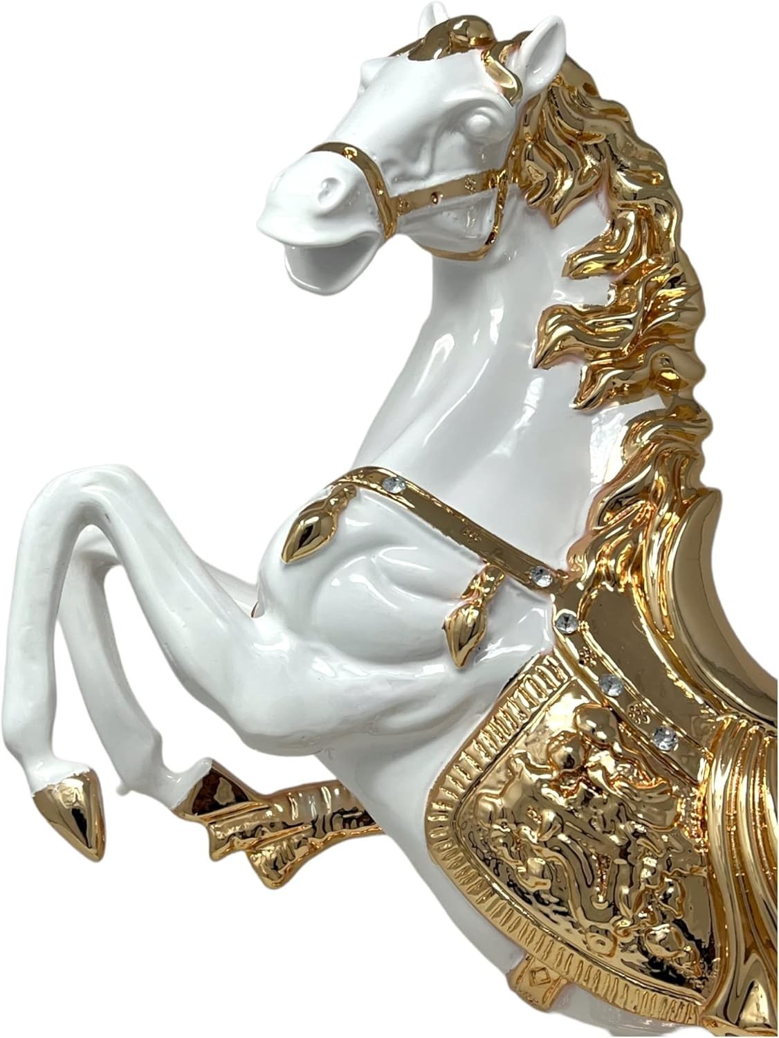 Luxury 44cm Porcelain Horse Statue • White Gold Figurine • Elegant Home Decor