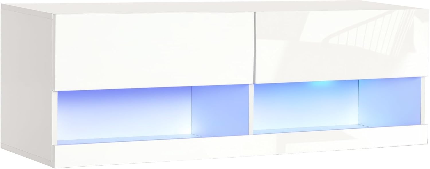 LED Floating TV Unit Wall Mounted Cabinet High Gloss for 42" TVs Storage