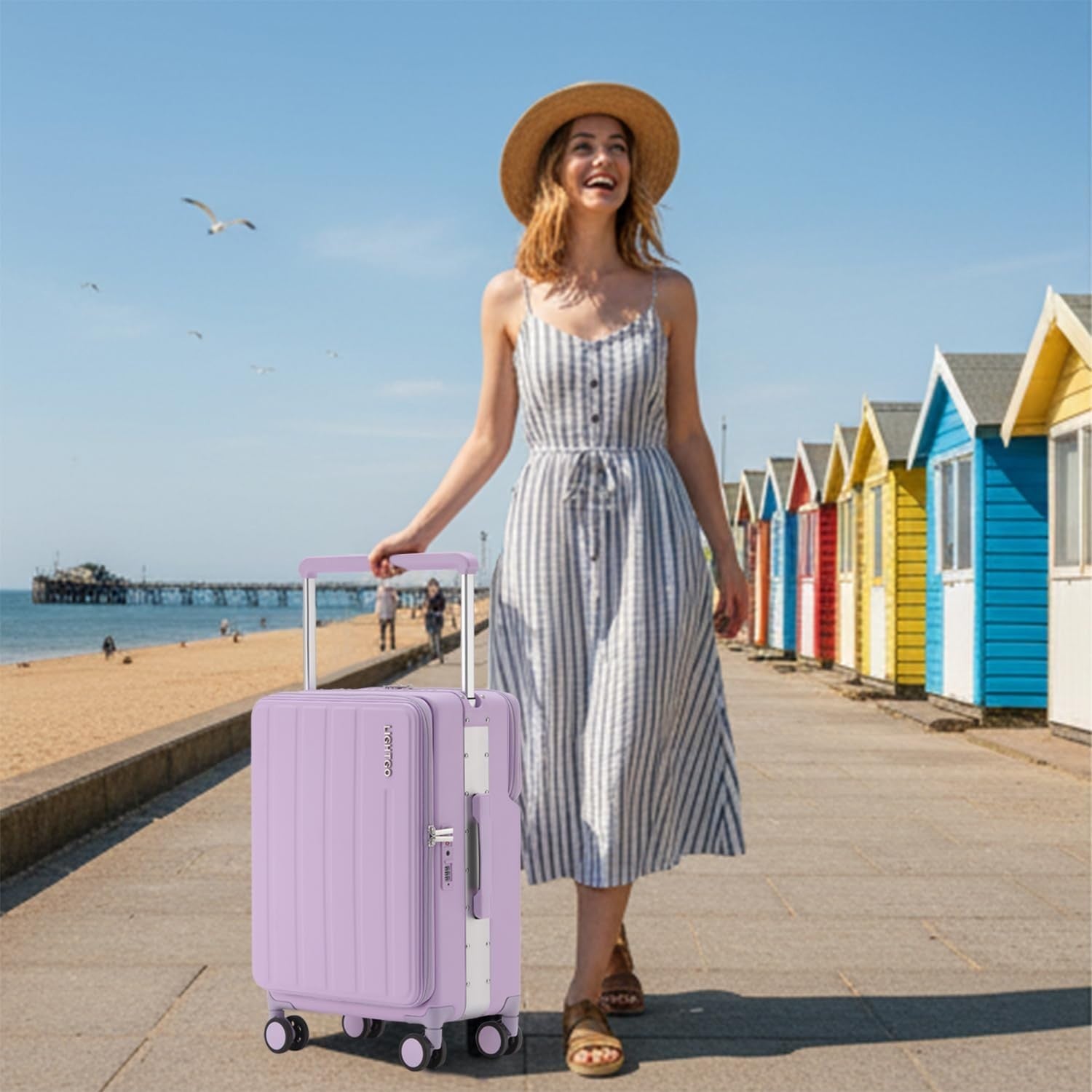 24” Dual Opening Checked Suitcase Front Back Access Hard Shell