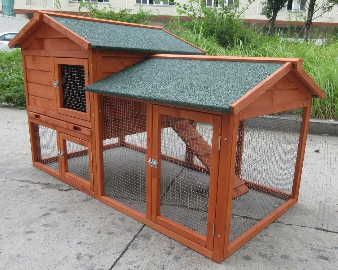 Large Outdoor Rabbit Hutch Lodge with Run Weatherproof Wooden Guinea Pig Cage