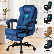 Massage Office Chair Velvet Recliner 150° Swivel Footrest High Back Blue