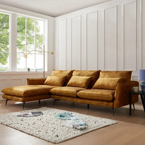 Luxury Velvet Corner Sofa Left Chaise 3 Seater Gold | Modern UK Made