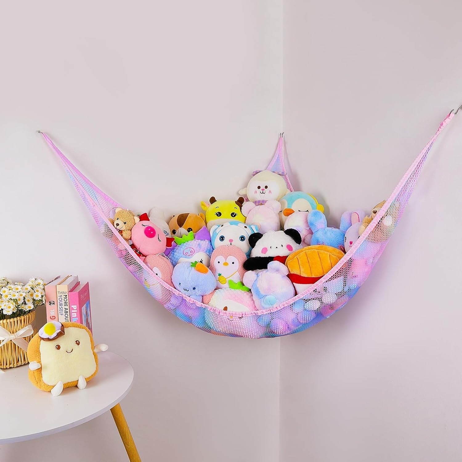 LED Toy Hammock Corner Net Storage – Kids Stuffed Animal Organizer