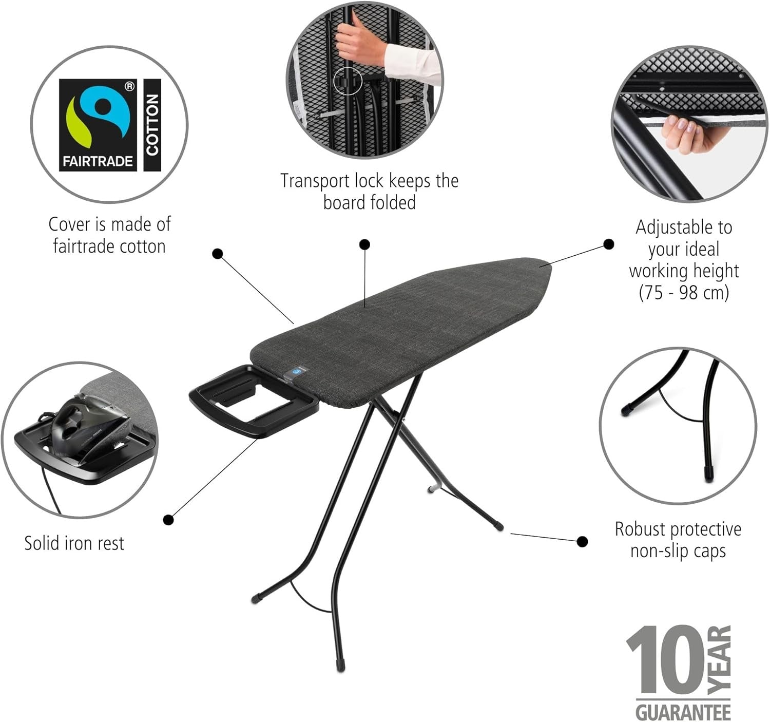Extra Large Ironing Board 124x45cm Adjustable Height Steam Unit