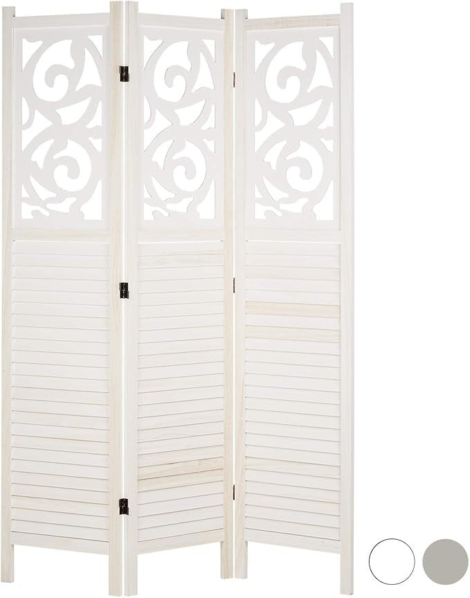White Wooden Room Divider 3 Panel Folding Screen – Shabby Chic Privacy Partition