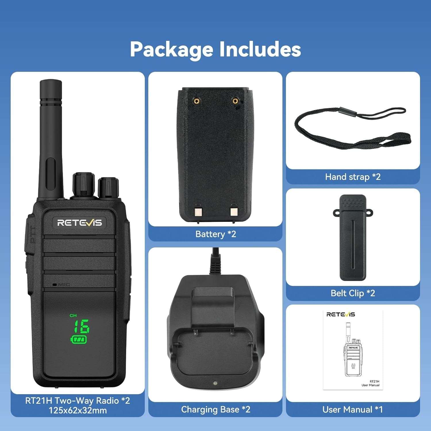 Walkie Talkies 2 Pack License Free VOX Hidden Screen Type-C Radio
