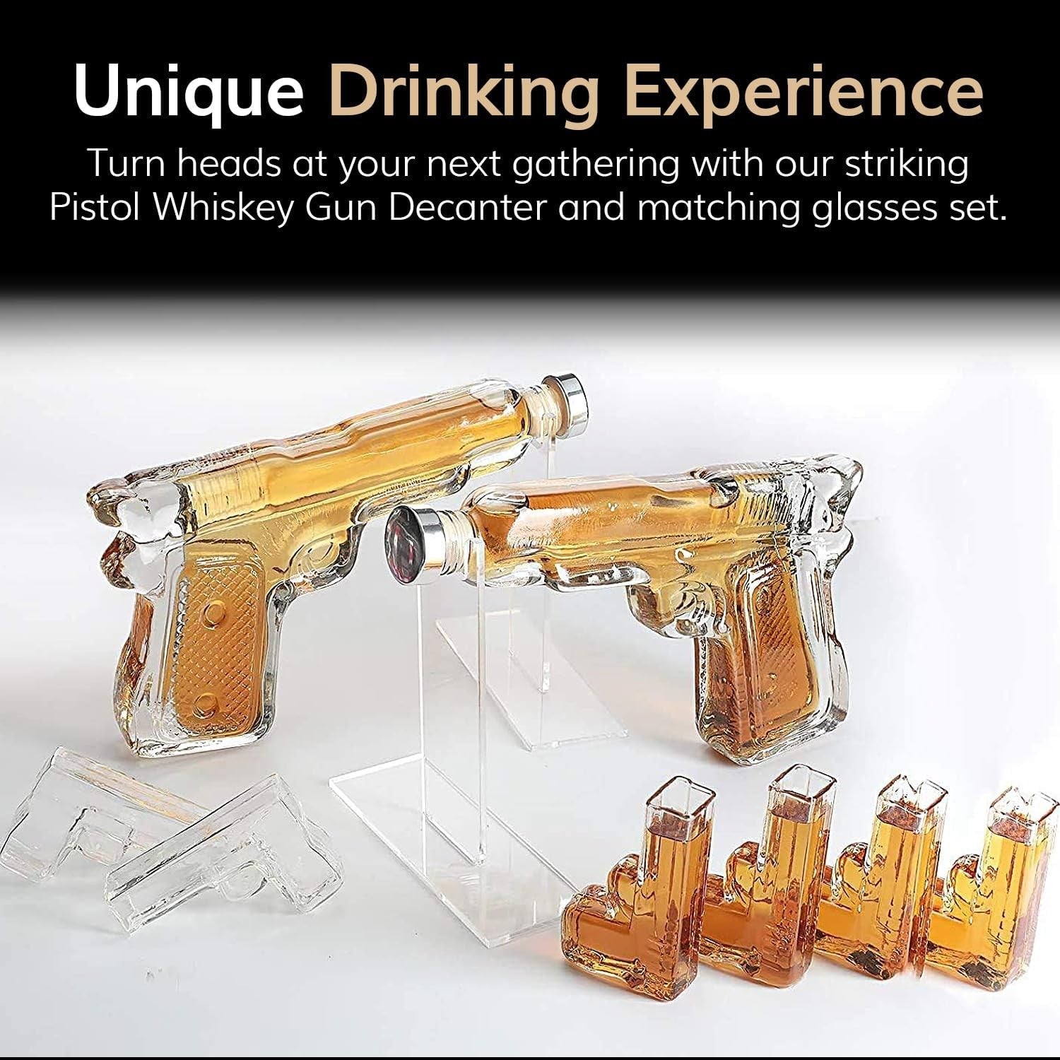Pistol Whiskey Decanter Set with Shot Glasses & Case | 300ml Gun Design