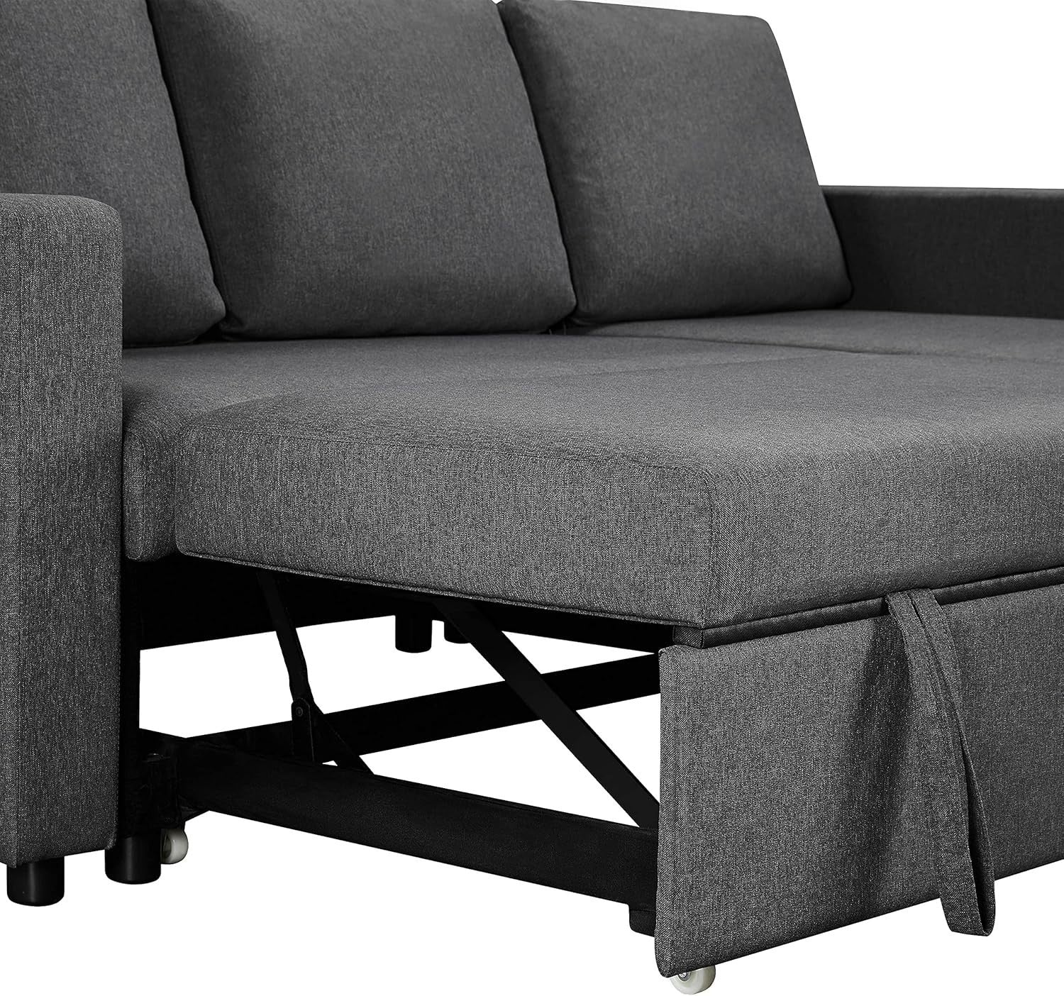 Grey L-Shaped Sofa Bed 3 Seater Pull Out Storage Corner Couch Modern