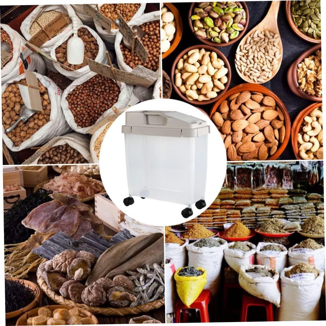 10KG Rice Storage Bin on Wheels Sealed Dry Food Container with Cup