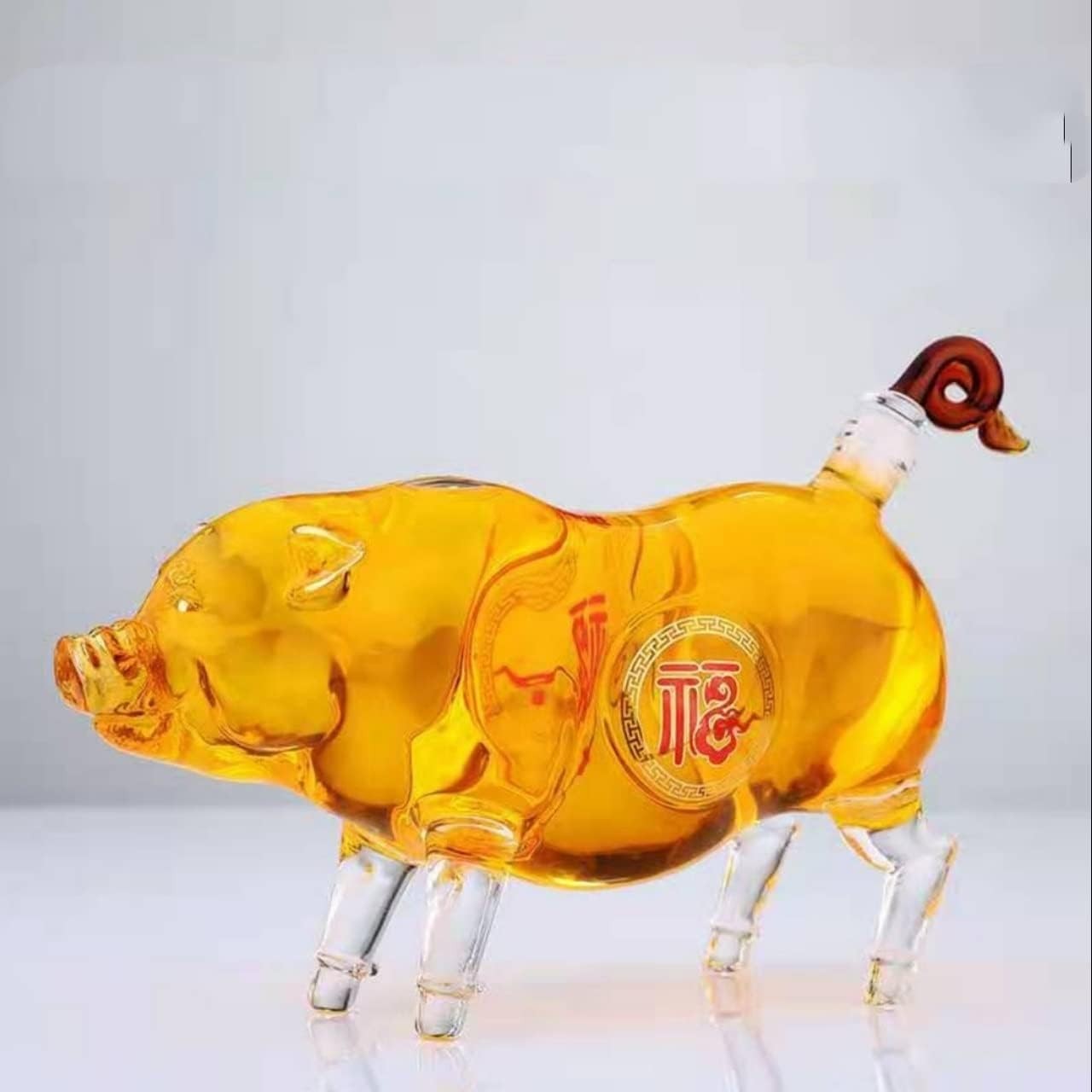 1000ml Lucky Pig Whisky Decanter – Hand-Blown Glass Animal Bottle for Whisky & S