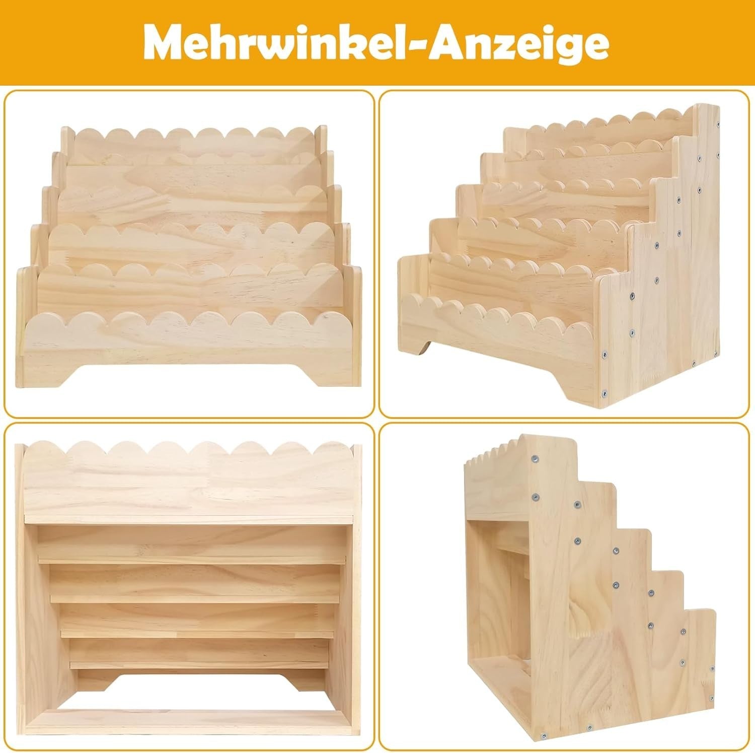 Wooden Kids Bookshelf 5 Tier Wave Design Bookcase Nursery Storage Shelf 43cm