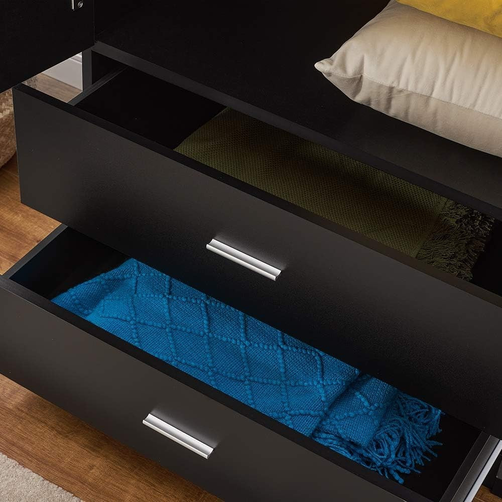 Tall Black 2 Door Wardrobe With Drawers & Hanging Rail Bedroom Storage