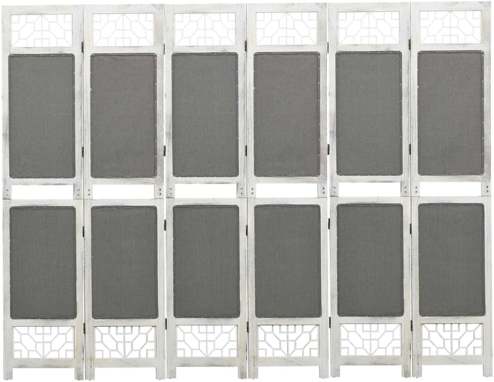 6 Panel Grey Room Divider 210x165cm Folding Privacy Screen Wood Frame