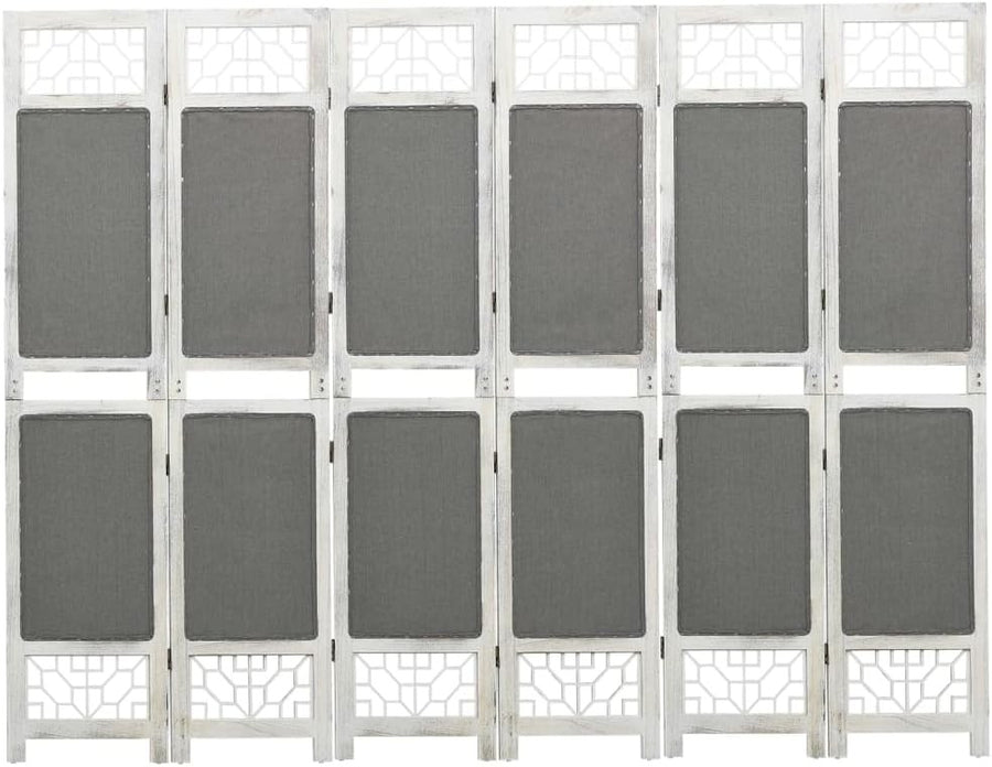 6 Panel Grey Room Divider 210x165cm Folding Privacy Screen Wood Frame