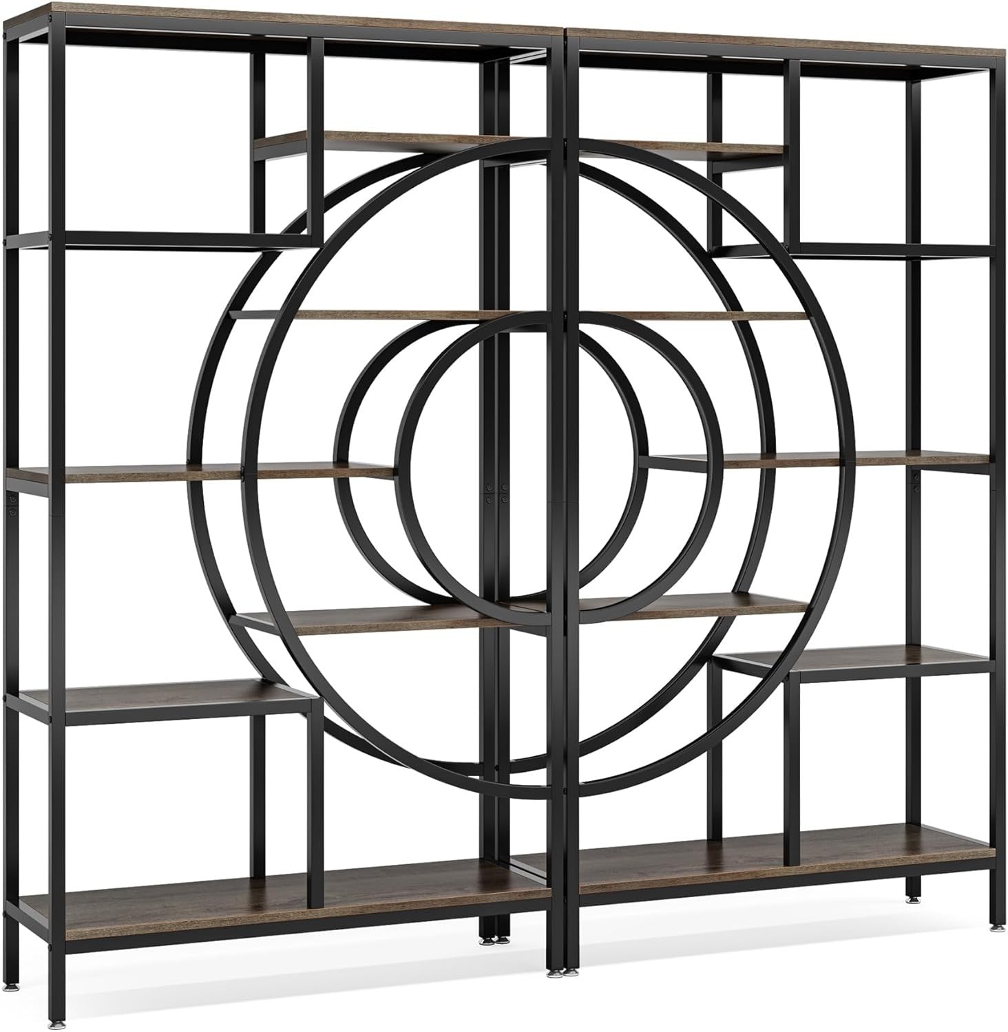 Geometric Industrial Bookshelf Set | 178cm Tall 8-Tier Open Display Shelves (2 P