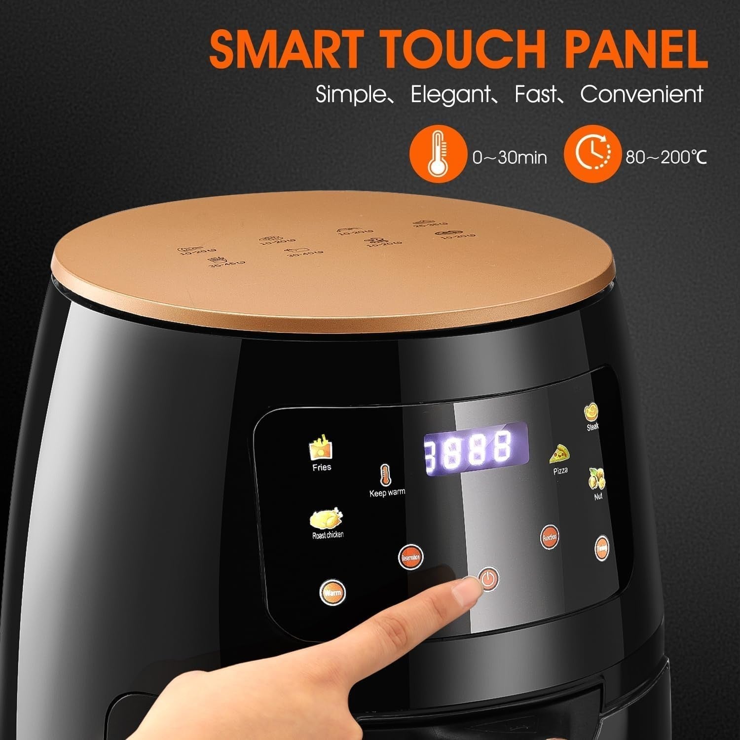 5L Air Fryer with Viewing Window 6-in-1 Presets Touch Screen Oil-Free Cooker