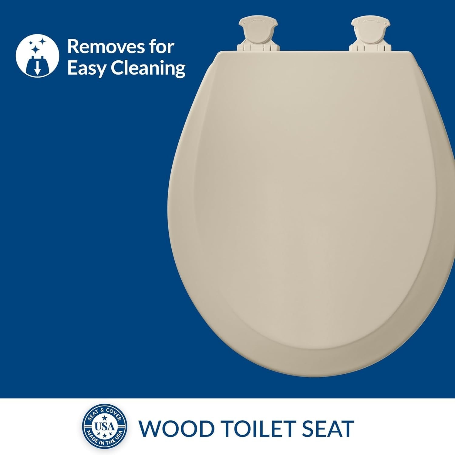 Almond Round Toilet Seat | Durable Enamel Wood, Twist Lock Hinges