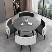 Modern 35.4" Grey Dining Table Set with 4 Chairs – Space-Saving Faux Marble