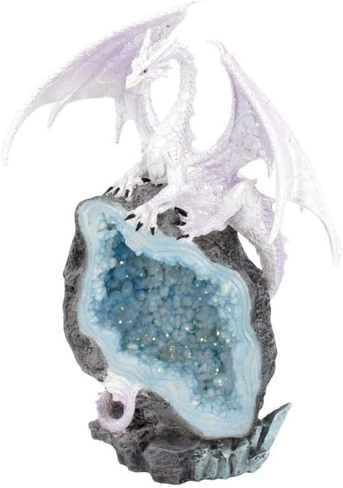 White Dragon Geode Figurine 22cm Crystal Cave Resin Ornament Fantasy Decor Gift