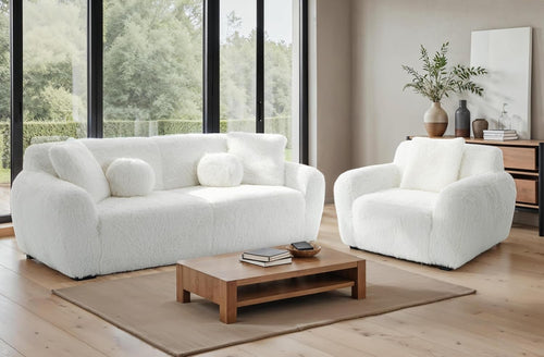 White Teddy Sofa Set 3+1 Faux Fur Deep Seat Fluffy Lounge Chair & Couch