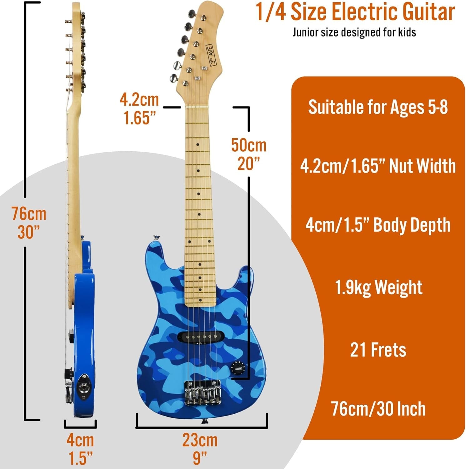 1/4 Size Kids Electric Guitar Starter Kit w/ Amp Blue Camo