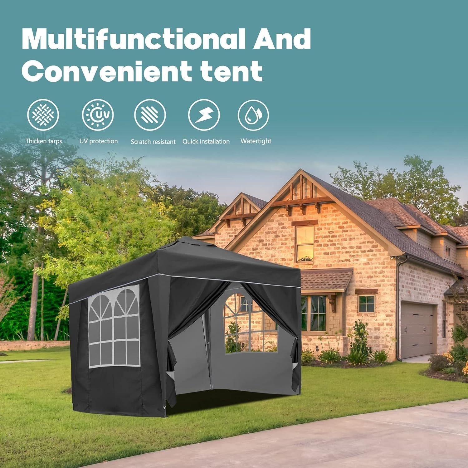 3x3M Grey Pop Up Gazebo With Removable Sides Fully Waterproof Outdoor Tent