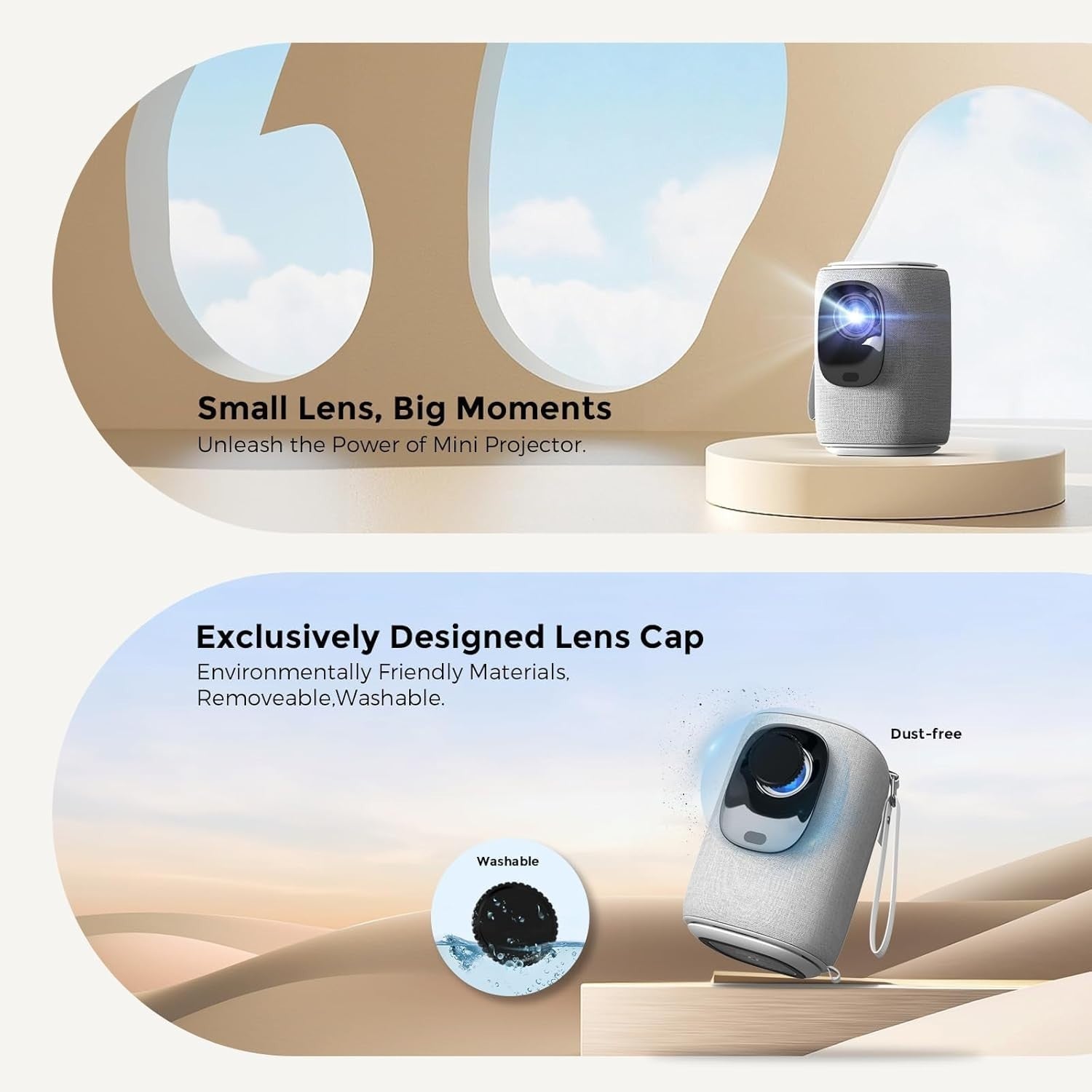 Portable 1080P Projector 550 ANSI WiFi Bluetooth Auto Focus Low Noise