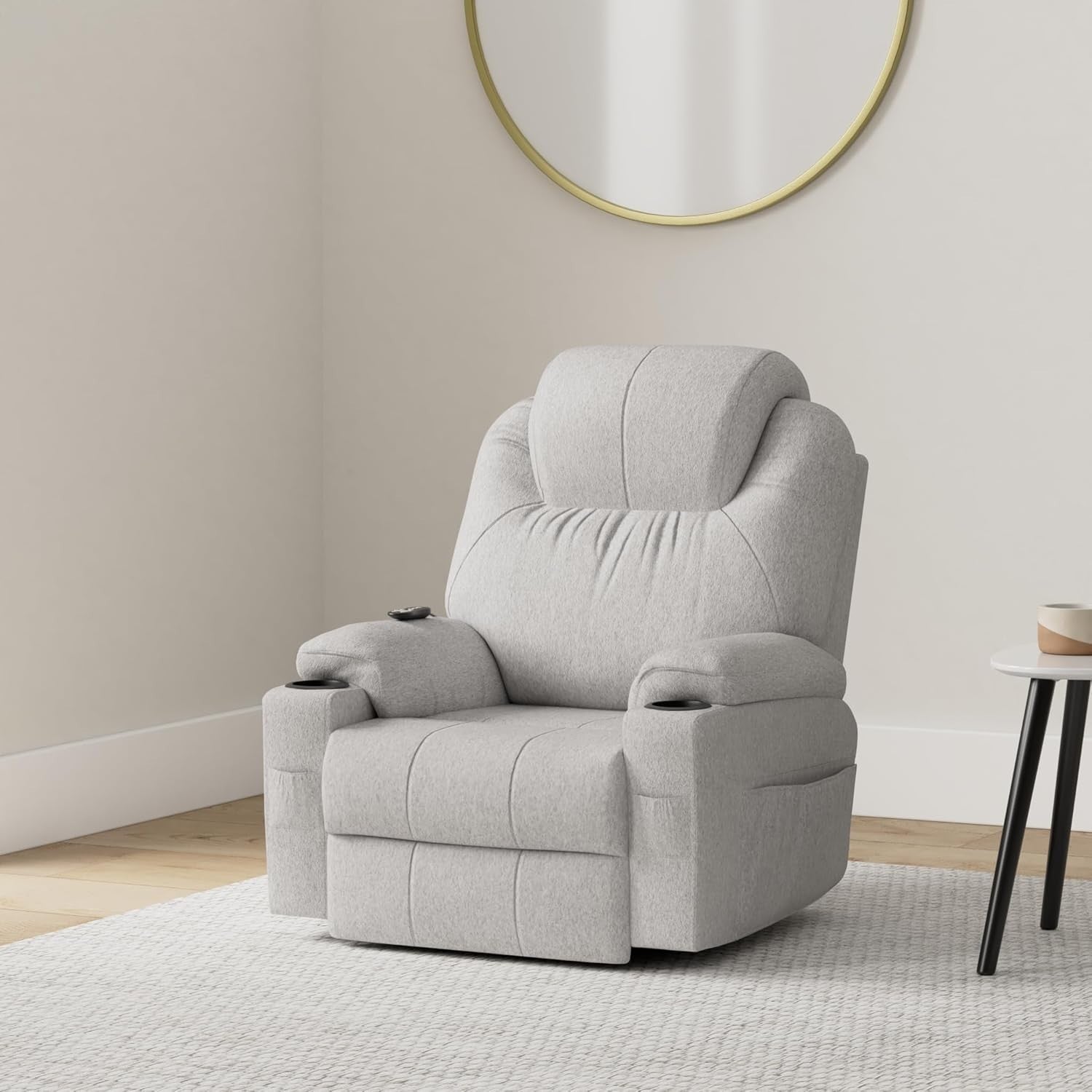 Power Lift Recliner Chair Massage Heat USB Type-C Fabric Grey Cup Holders Pocket