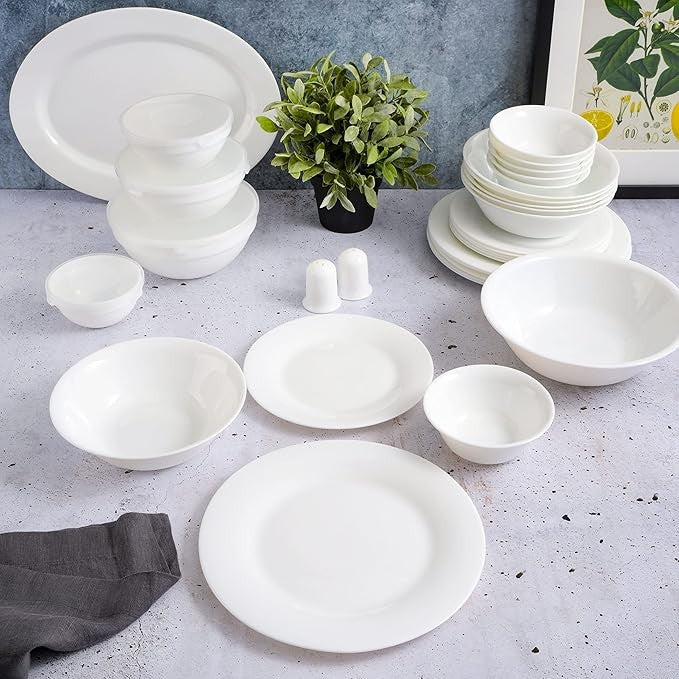 36pc Dinnerware Set Break & Chip Resistant Opal Glass Plates Bowls Cups