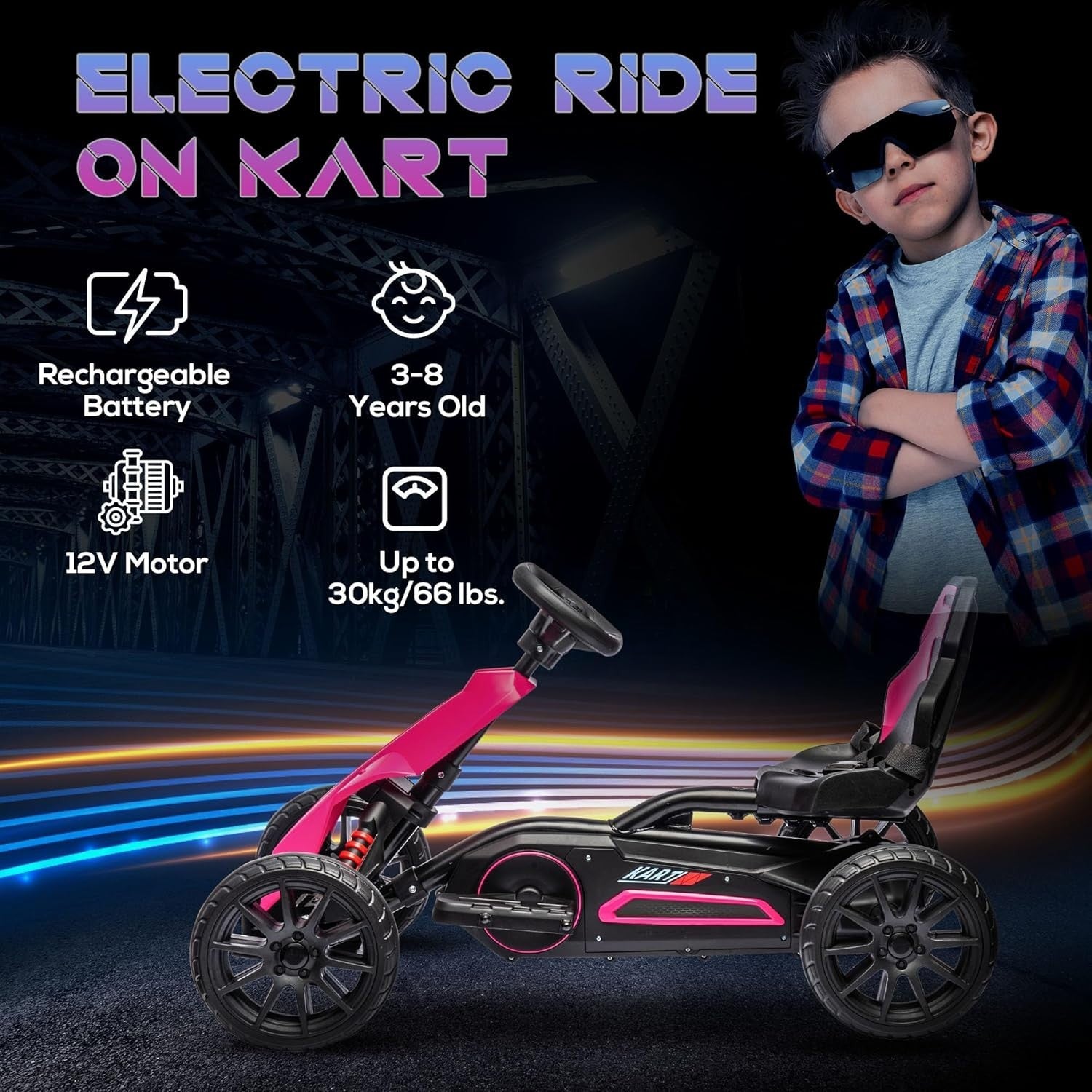 Kids Electric Go Kart 12V Drift Kart Ride On Car Pink Seat Belt 30kg