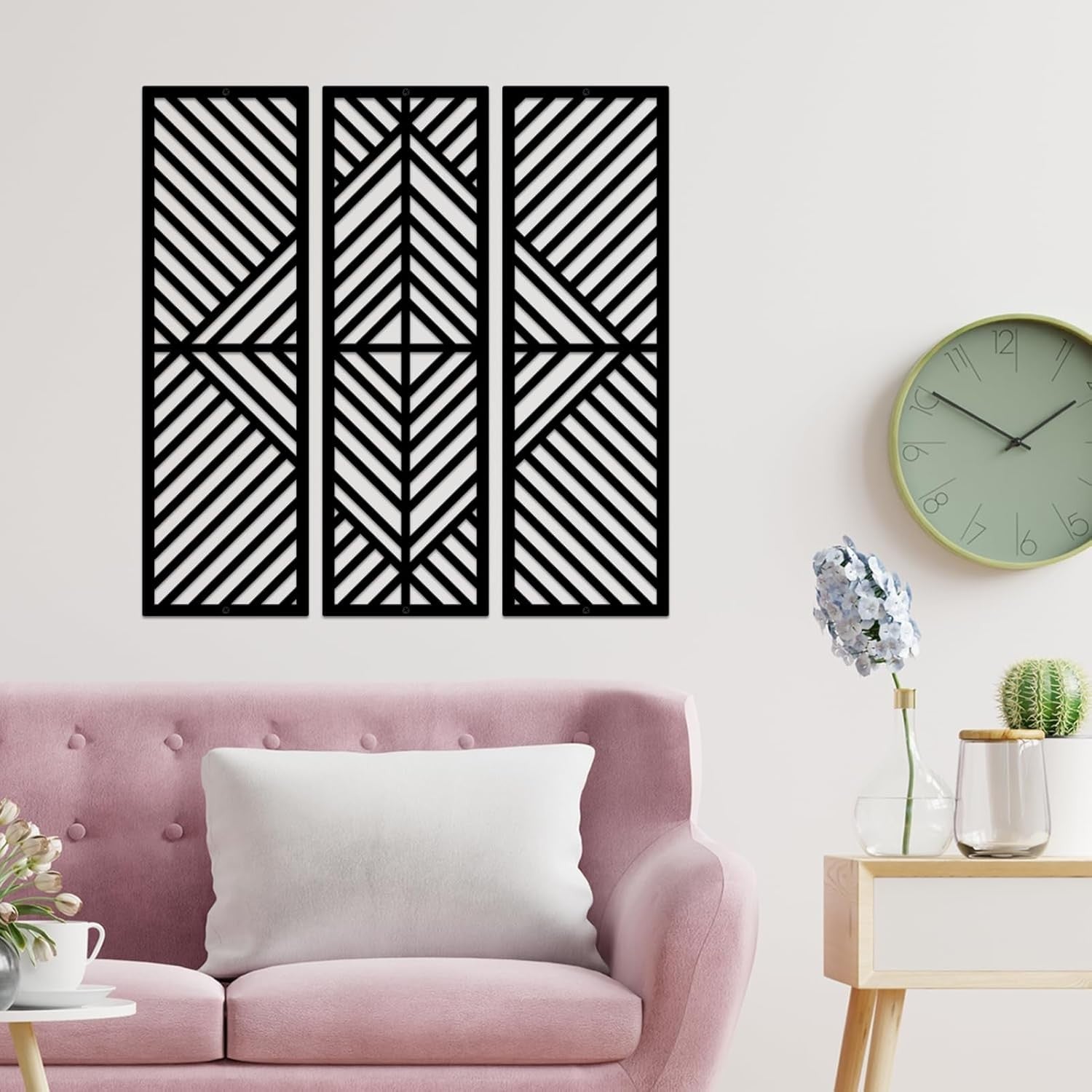 3-Piece Black Metal Wall Art Geometric Minimalist Modern Decor