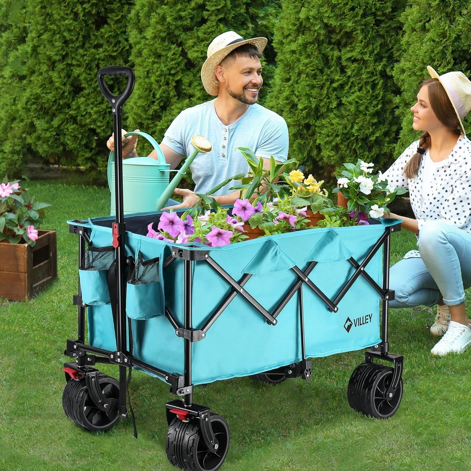 Blue 200L Folding Festival Trolley Heavy Duty Camping Beach Wagon 102kg Brakes