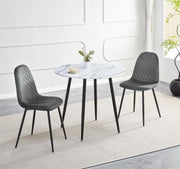 Grey Velvet Dining Chairs Round Marble Table Set 90cm 3pc Modern Kitchen