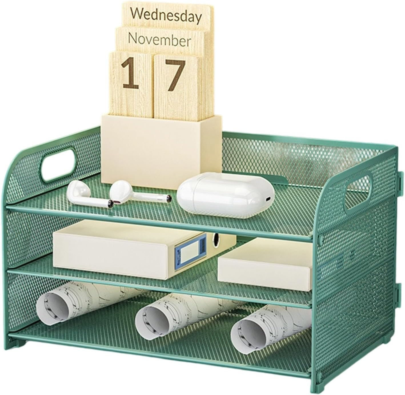 3-Tier Desk Organizer Letter Tray Paper File Storage Rack with Handle