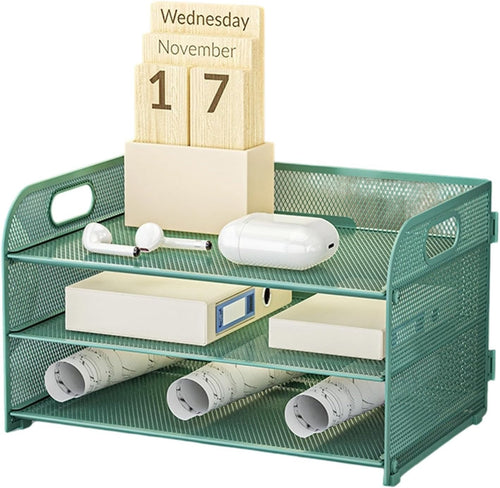 3-Tier Desk Organizer Letter Tray Paper File Storage Rack with Handle